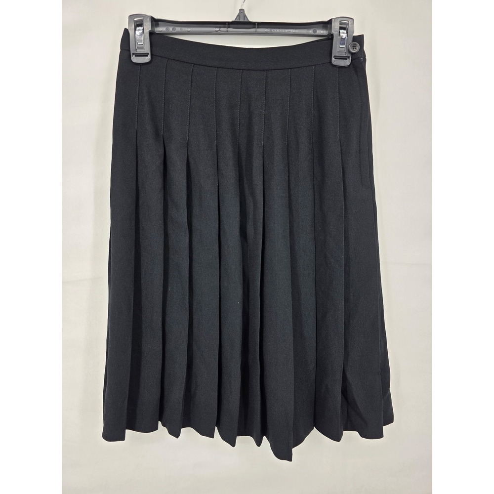 Liz Claiborne Classics Black Pleated Midi Skirt Vintage Size 6 Solid Crepe